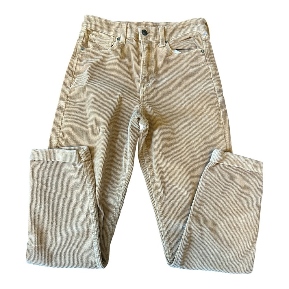 American Eagle Women Mom Jean Super Stretch Brown Gold Corduroy Pant Size 2